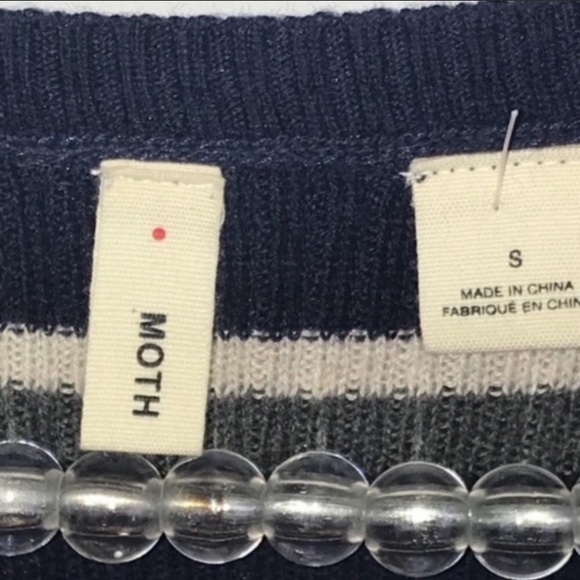 Anthropologie Moth Small Blue Striped Ribbed Crewneck Sera Sweater - Picture 4 of 6
